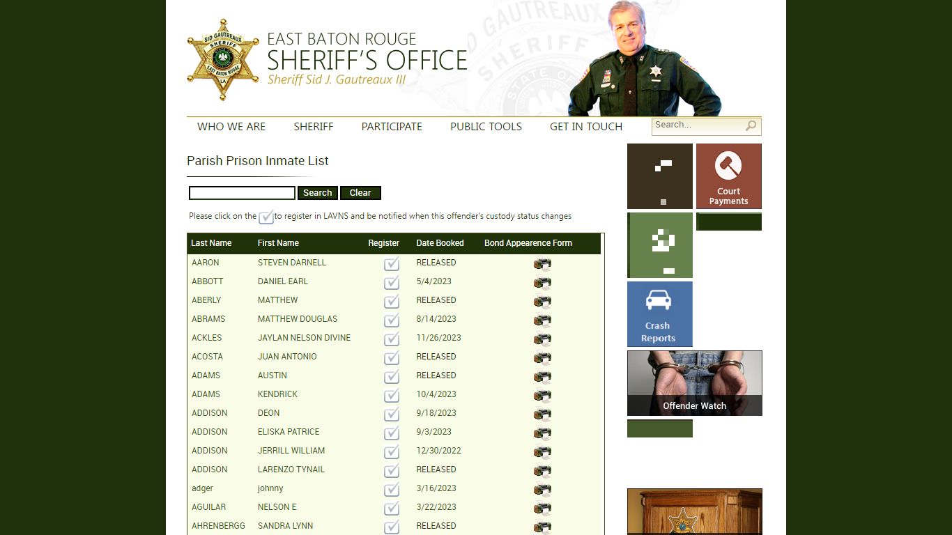 Parish Prison Inmate List - East Baton Rouge Parish Sheriff's Office