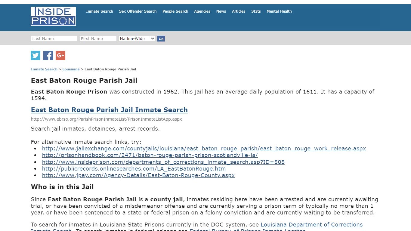 East Baton Rouge Parish Jail - Louisiana - Inmate Search - Inside Prison