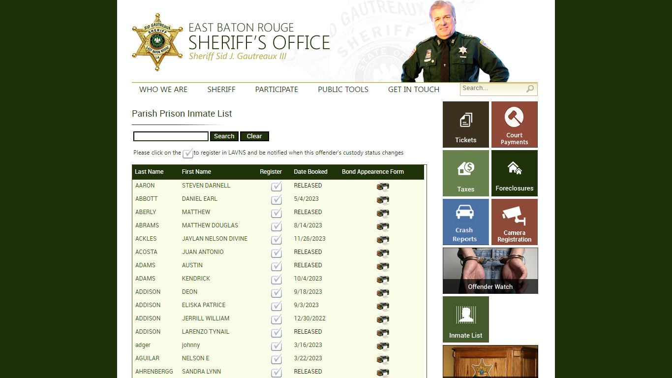 EBR Sheriff's Office > Parish Prison Inmate List > PrisonInmateListApp